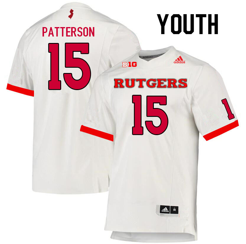 Youth #15 Max Patterson Rutgers Scarlet Knights College Football Jerseys Sale-White - Click Image to Close